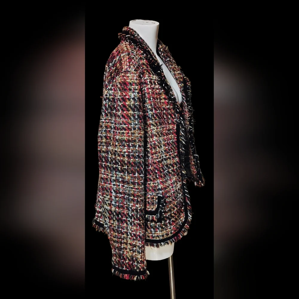 Sag Harbor Multicolor Tweed Fringe Blazer Jacket, Size 12 - Picture 6 of 8